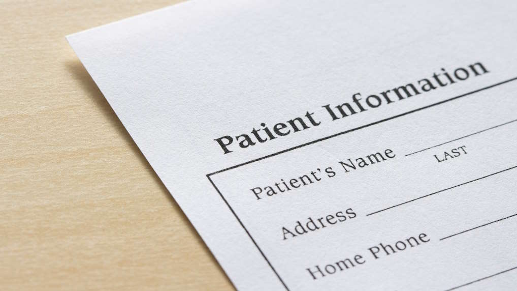 Section of a form titled 'Patient Information' with fields for name, address, and phone number